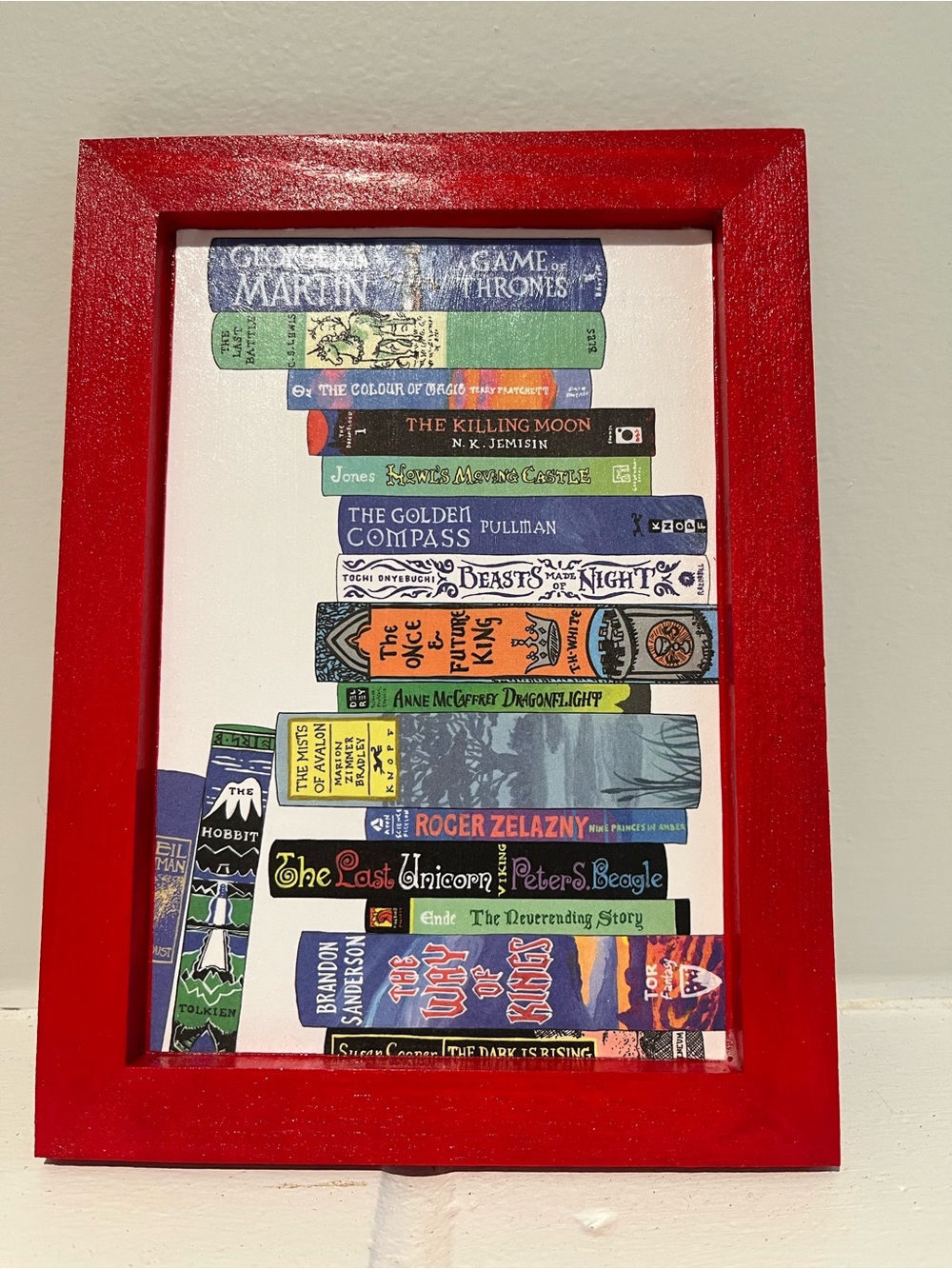 Framed Red Book Stack Art Print size 7.5x5.5